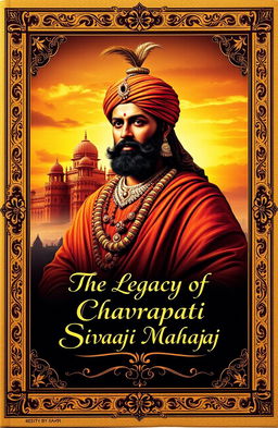 A detailed and engaging cover design for a history book about Chhatrapati Shivaji Maharaj, showcasing his valor and leadership in the Maratha Empire