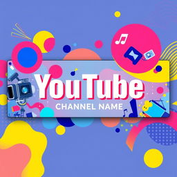 A vibrant and eye-catching YouTube cover photo, featuring a dynamic composition that includes bold typography for channel name