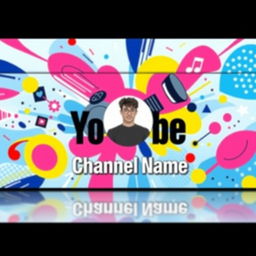 A vibrant and eye-catching YouTube cover photo, featuring a dynamic composition that includes bold typography for channel name