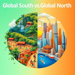 A visually striking poster that contrasts the Global South and Global North, divided into two harmonious sections