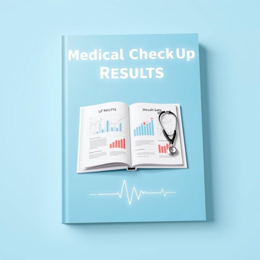 A book cover for a medical check-up results report, featuring a clean and modern design