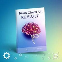 A book cover design for a brain check-up results report, featuring a visually striking image of a human brain illustration in the center, showcasing neural pathways highlighted in bright colors
