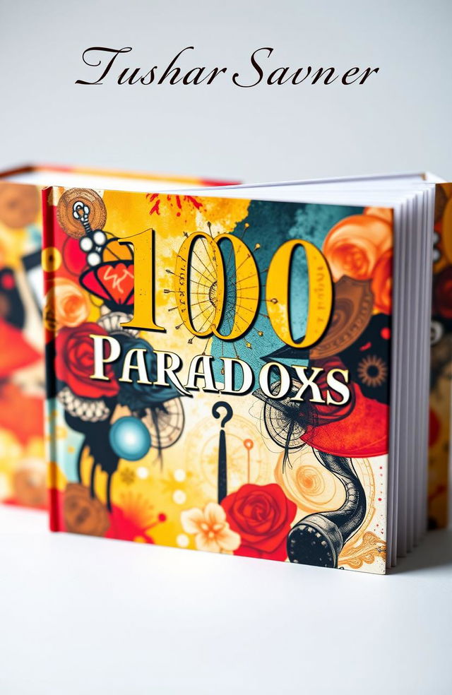 A visually striking book strip titled '100 Paradoxes', designed with the name 'Tushar Savner' elegantly placed at the top in a sophisticated font