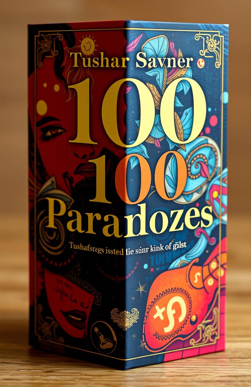 A visually striking book strip titled '100 Paradoxes', designed with the name 'Tushar Savner' elegantly placed at the top in a sophisticated font