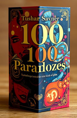 A visually striking book strip titled '100 Paradoxes', designed with the name 'Tushar Savner' elegantly placed at the top in a sophisticated font