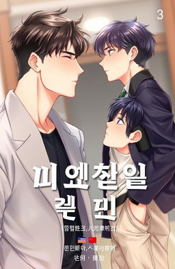 A book cover for a BL manhwa story featuring two male characters, Jihoon and Haneul