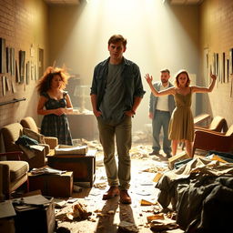 An insightful and emotional scene from the Australian play 'Così' written by Louis Nowra, capturing Lewis amidst the disorder of an asylum