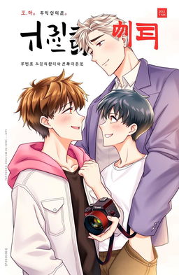 A book cover for a BL manhwa story featuring two male characters, Jihoon and Haneul, depicted in a traditional manhwa art style