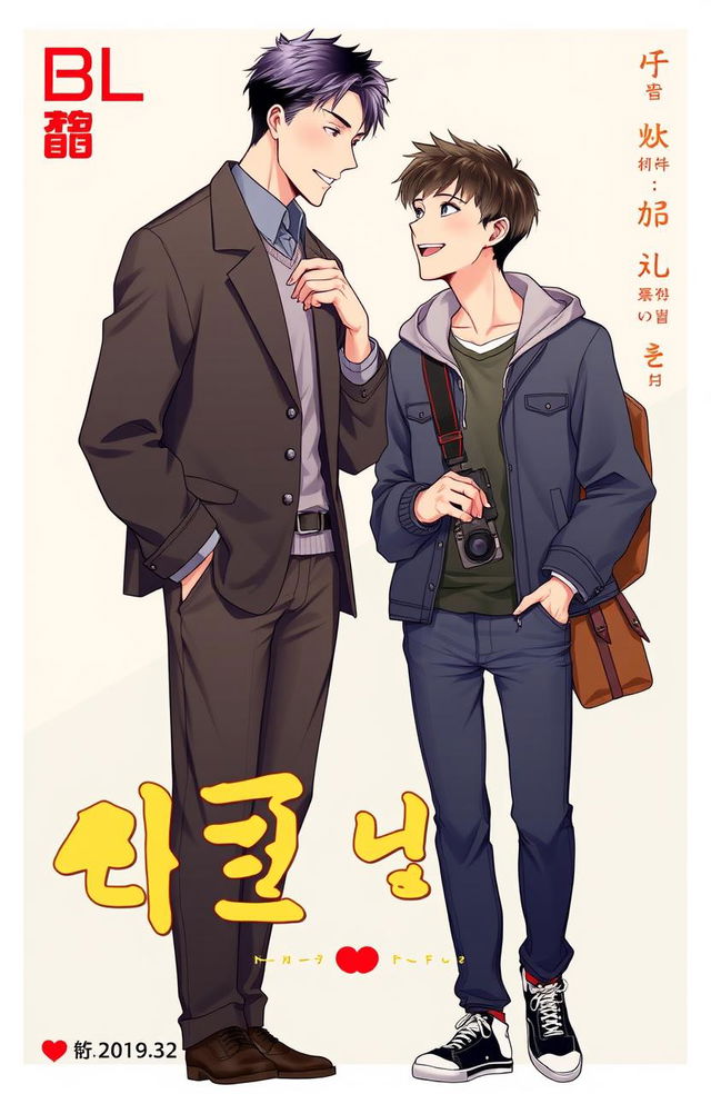 A book cover for a BL manhwa story featuring two male characters, Jihoon and Haneul, depicted in a traditional manhwa art style