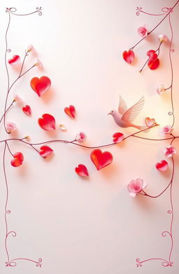 A captivating poster featuring a soft color palette of romantic shades like pinks, reds, and whites to create a tender mood