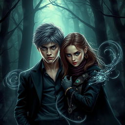 A dramatic and intense fan art of Draco Malfoy and Hermione Granger from Harry Potter, depicting their struggle and connection in a dark and captivating atmosphere