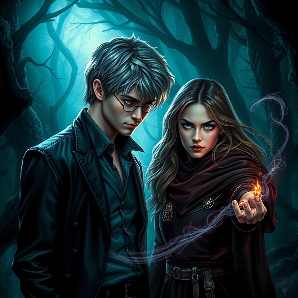 A dramatic and intense fan art of Draco Malfoy and Hermione Granger from Harry Potter, depicting their struggle and connection in a dark and captivating atmosphere