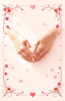 A captivating poster featuring a soft color palette with romantic shades of pinks, reds, and whites, creating a tender mood