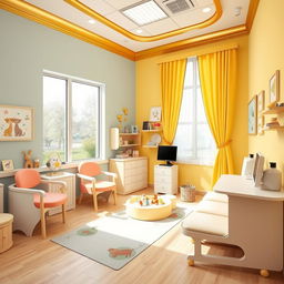 A beautifully designed pediatrician's office for children, featuring a playful and welcoming atmosphere