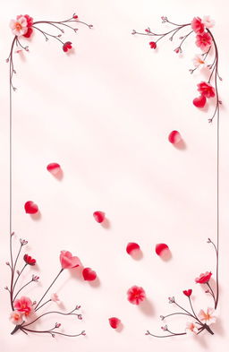 A captivating poster featuring a soft color palette with romantic shades of pinks, reds, and whites, creating a tender mood