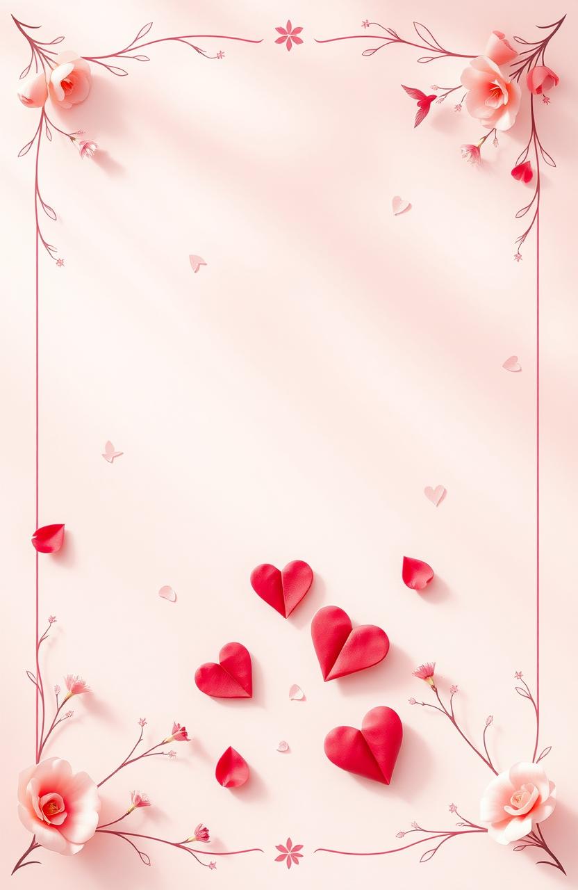 A captivating poster featuring a soft color palette with romantic shades of pinks, reds, and whites, creating a tender mood