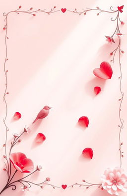 A captivating poster featuring a soft color palette with romantic shades of pinks, reds, and whites, creating a tender mood