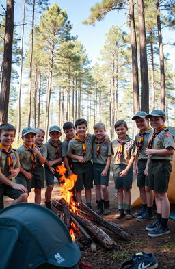 A group of enthusiastic scouts aged 11 to 15 years old engaged in a fun outdoor activity