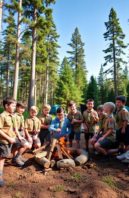 A group of enthusiastic scouts aged 11 to 15 years old engaged in a fun outdoor activity