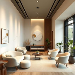 An elegant design for an adult healthcare office named 'Kintsabi,' reflecting the philosophy of kintsugi and wabi-sabi