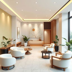 An elegant design for an adult healthcare office named 'Kintsabi,' reflecting the philosophy of kintsugi and wabi-sabi