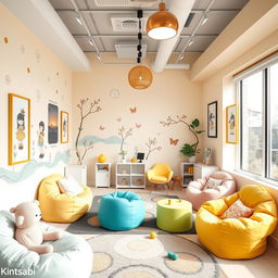 A charming and inviting psychological counseling office designed specifically for children, named 'Kintsabi