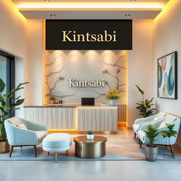 A stylish reception area for the psychological counseling office named 'Kintsabi,' reflecting its holistic approach