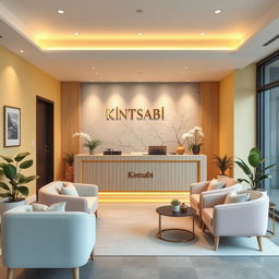 A stylish reception area for the psychological counseling office named 'Kintsabi,' reflecting its holistic approach