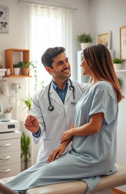 A romantic scene depicting a doctor and his patient in a cozy, softly lit medical office