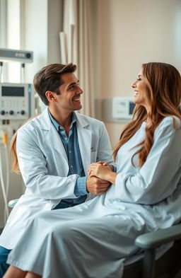 A romantic scene featuring a doctor and his patient in a softly lit hospital room