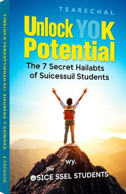 A visually striking book cover for a self-help book titled 'Unlock Your Potential: The 7 Secret Habits of Successful Students'