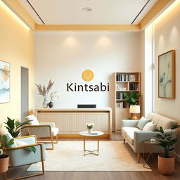 A thoughtfully designed psychological counseling office for adults named 'Kintsabi,' featuring a main desk and suitable furnishings for effective client care