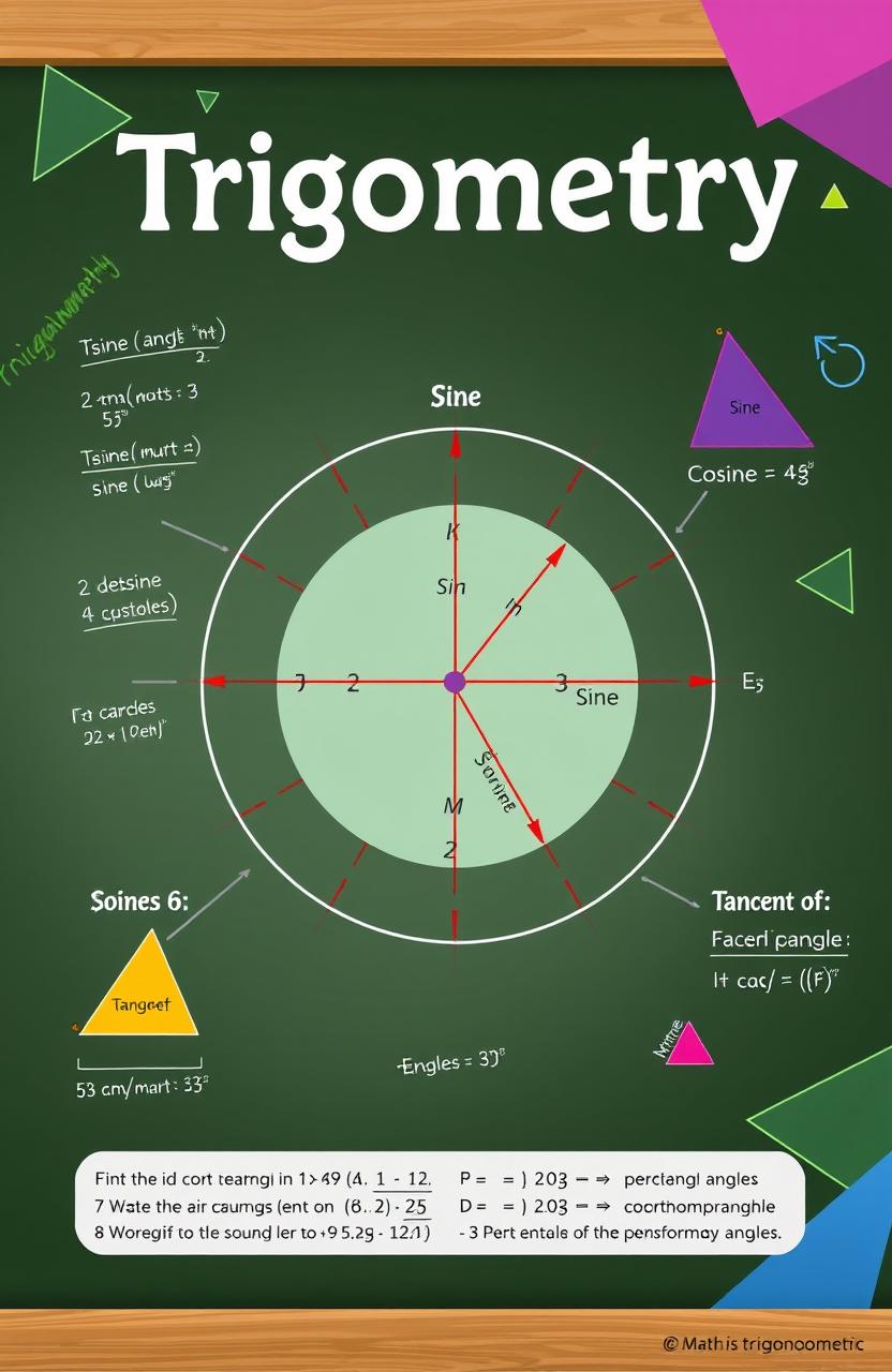 A detailed educational illustration about trigonometry, showcasing the sine, cosine, and tangent functions on the unit circle