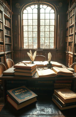 A visually stunning representation of classic English literature, showcasing iconic elements from renowned works