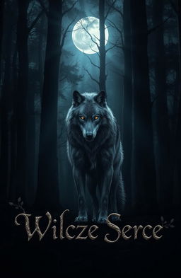 A werewolf standing majestically in the dark forest, surrounded by towering trees