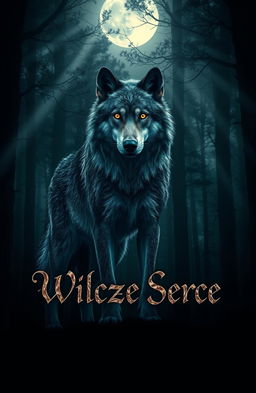 A werewolf standing majestically in the dark forest, surrounded by towering trees