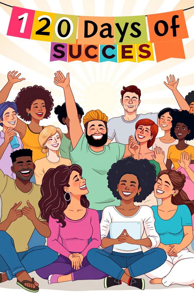 A motivational illustration featuring a diverse group of people celebrating their successes