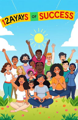 A motivational illustration featuring a diverse group of people celebrating their successes