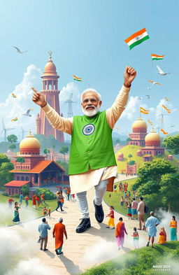 A vibrant and dynamic representation of a modern India inspired by Narendra Modi's vision