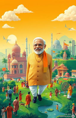 A vibrant and dynamic representation of a modern India inspired by Narendra Modi's vision
