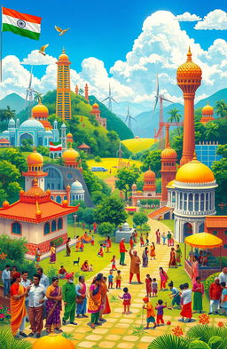 A vibrant and dynamic representation of a modern India inspired by Narendra Modi's vision
