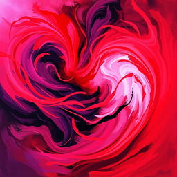 An emotive artwork depicting the mix of love and pain through color, showcasing vibrant shades of red and pink representing love combined with deep hues of purple and black symbolizing pain