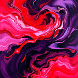 An emotive artwork depicting the mix of love and pain through color, showcasing vibrant shades of red and pink representing love combined with deep hues of purple and black symbolizing pain