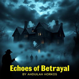 A dark, atmospheric representation of Hale Manor, a Victorian mansion shrouded in thick mist, with ominous stormy skies above