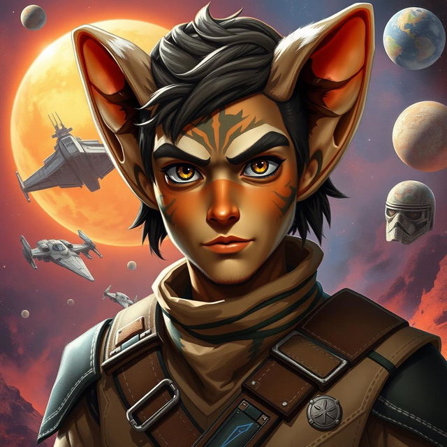 A male Bothan character from the Star Wars universe, featuring distinctive Bothan features such as large, expressive eyes, pointed ears, and fur-covered skin