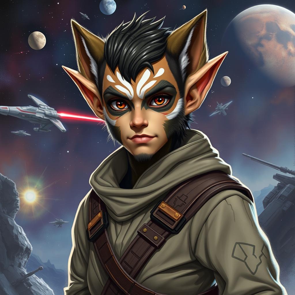 A male Bothan character from the Star Wars universe, featuring distinctive Bothan features such as large, expressive eyes, pointed ears, and fur-covered skin