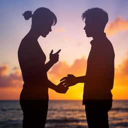 An intriguing and vibrant image showcasing the body shadows of two men and one woman, representing a Brazilian woman and two Korean men