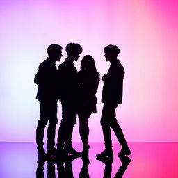 An imaginative and engaging image featuring the body shadows of two men and one woman, representing a Brazilian woman with two men styled as K-Pop idols from the popular group BTS