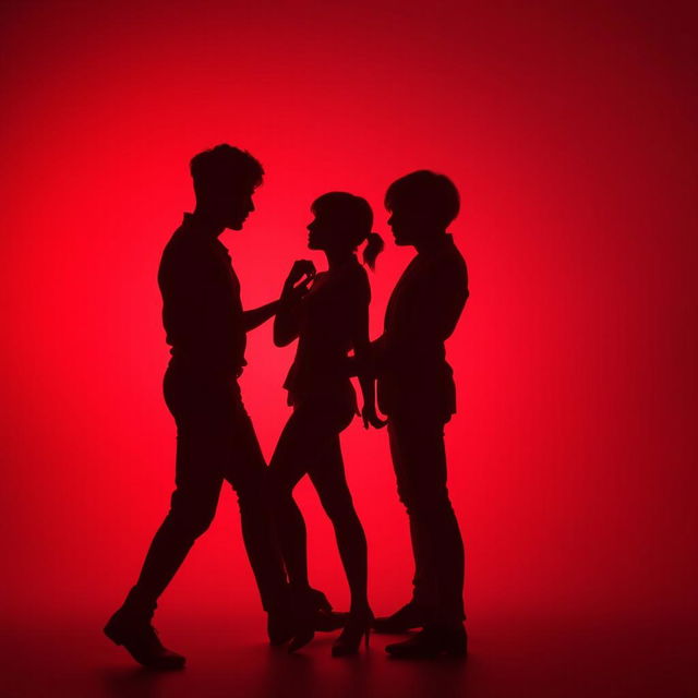 An evocative image featuring the body shadows of two men and one woman engaged in a game of seduction