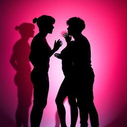 An artistic and evocative image featuring the body shadows of two men and one woman engaged in a playful game of seduction